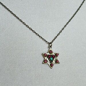 Firefly Jewelry Star of David Pink Blue Stone Accent Rhinestone Necklace
